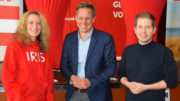 Standen im Wahljahr 2022 im Mittelpunkt des SPD-Jahresempfangs (von links): Iris Ploog, Thomas Losse-Müller und Kevin Kühnert.
