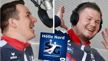 Zu Gast im „Hölle Nord“-Podcast: Daniel Bohr und Jan von der Wehl aus der SG-Geschäftsstelle.