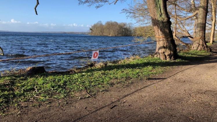 Am Ufer des Großen Plöner Sees wurden im Bereich des Strandweges Absperrungen mit Kokosseilen vorgenommen, um seltenen Bewuchs vor „Fußtritten“ zu schützen.