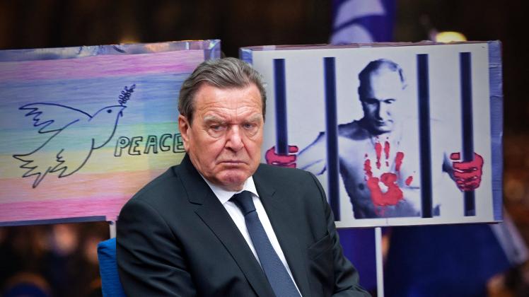 FOTOMONTAGE: Freunde und Partei wenden sich von Gerhard Schroeder ab, der Altbundeskanzler und Gaslobbyist will nicht mi