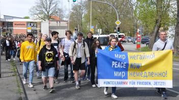 Schüler-Demonstration für den Frieden in Parchim: Jannes Haak (m.), Chef des neuen Parchimer Jugendbeirats, und sein Stellvertreter Lucius Purr haben sie in kürzester Zeit organisiert.