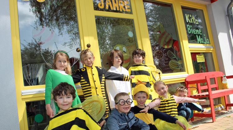 Die Vorschulkinder der Kita „Biene Maja“ in Güstrow führen zum 50. Geburtstag der Einrichtung ein Theaterstück auf.