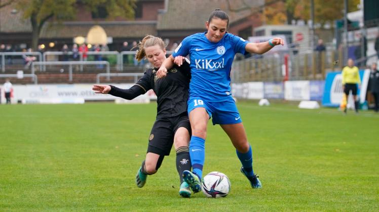 Verloren haben die Zweitliga-Fußballerinnen des SV Meppen (auf dem Foto Athanasia Moraitou) beim FC Bayern München II mit 0:2. GER, 2. Frauen-Bundesliga: SV Meppen vs Bayern München II