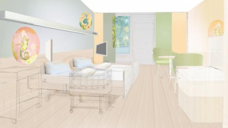 Geräumige Familienzimmer mit einem besonderen Farbkonzept plant die Südstadtklinik Rostock auf den beiden Entbindungsstationen.