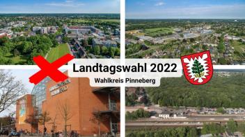 In Schleswig-Holstein und im Kreis Pinneberg wird am 8. Mai ein neuer Landtag gewählt. Unsere Fotos zeigen im Uhrzeigersinn den Drosteipark in Pinneberg, die Wohnmeile Halstenbek, das Stadtzentrum Schenefeld und den Bahnhof samt Fahlt in Pinneberg.