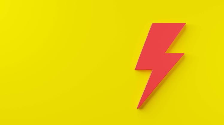 Lightning Icon, electric power element logo, Energy or thunder electricity symbol on yellow background, Lightning bolt s