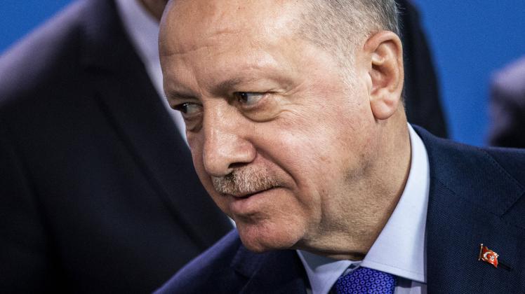 Recep Tayyip Erdogan, Praesident der Tuerkei, aufgenommen im Rahmen der Libyen-Konferenz in Berlin, 19.01.2020. Berlin D