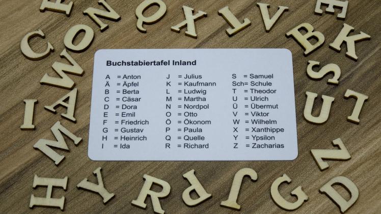 Buchstabiertafel mit Anfangsbuchstaben Buchstabiertafel mit Anfangsbuchstaben, 02.05.2021, Borkwalde, Brandenburg, Eine