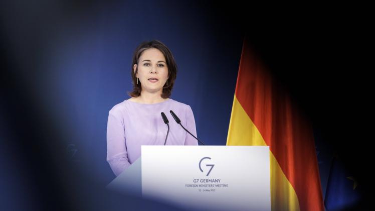 Annalena Baerbock, Bundesaussenministerin, aufgenommen bei der Abschluss-Pressekonferenz im Rahmen des G7 Aussenministe