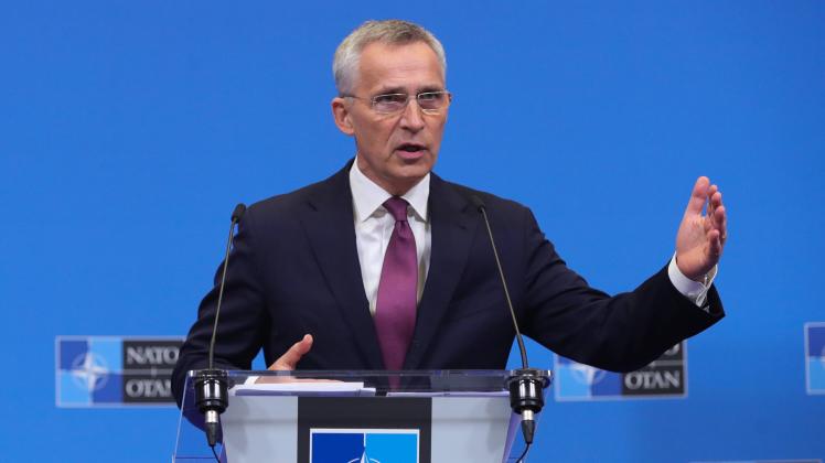 (220324) -- BRUSSELS, March 24, 2022 -- NATO Secretary General Jens Stoltenberg speaks during a press conference preview