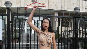 October 26, 2020, Kiev, Ukraine: An activist of the women movement FEMEN protests in support of Polish women against imp