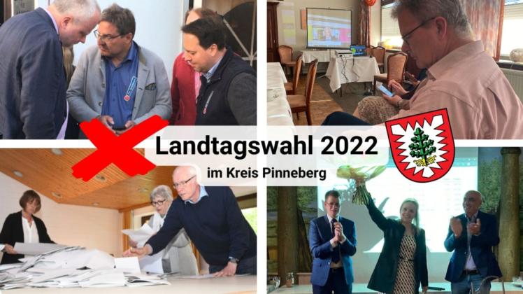 Überall im Land wurden die Stimmen ausgezählt. Unsere Collage zeigt Szenen der Wahl im Kreis Pinneberg. Die CDU liegt deutlich vorn.