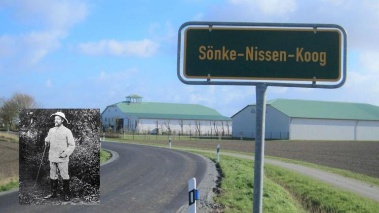 Einfahrt zum Sönke-Nissen-Koog: Die Kreispolitik überlegt, wie sie den durch den Kolonialismus reich gewordenen Nissen in den richtigen Kontext setzen könnte.