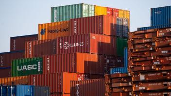 ARCHIV - Dutzende Frachtcontainer stehen aufgestapelt im Hamburger Hafen. Foto: Jonas Walzberg/dpa/Symbolbild