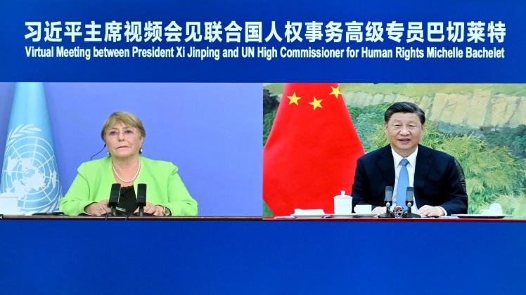 News Bilder des Tages (220525) -- BEIJING, May 25, 2022 -- Chinese President Xi Jinping holds a meeting with United Nati