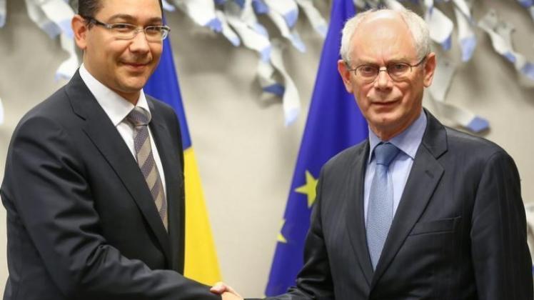 EU-Ratspräsident Herman Van Rompuy ist «tief besorgt» über die derzeitige politische Entwicklung in Rumänien. Hier zusammen mit dem rumänischen Regierungschef Victor Ponta. 