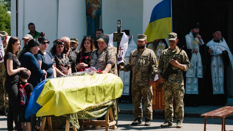 Funeral Of The Ukrainian Military In Poltava Relatives say goodbye to the dead Ukrainian soldier in Poltava, Ukraine, on