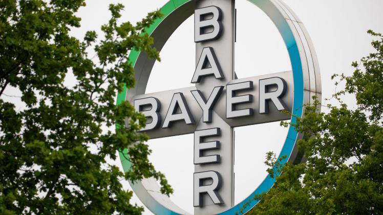 ARCHIV - Das Bayer-Logo ist zwischen Bäumen zu sehen. Foto: Oliver Berg/dpa/Symbolbild