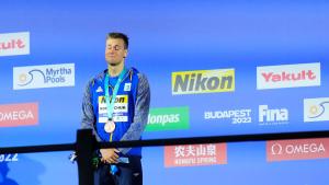 Der Ukrainer Mychajlo Romantschuk gewann Bronze über 800 Meter Freistil. Foto: Petr David Josek/AP/dpa