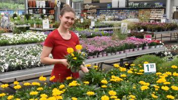 Nicht nur Sommerblumen sind derzeit günstig zu haben: Lesley Ann Schnare, ausgebildete Gärtnerin im Gartencenter Arkenau,  kann ein großes Sortiment anbieten. 