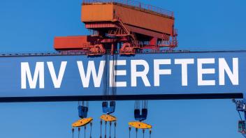 ARCHIV - Laufkatzen hängen am Bockkran der MV-Werft in Rostock-Warnemünde. Foto: Jens Büttner/dpa