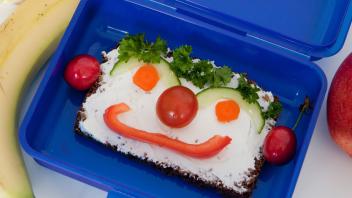 ILLUSTRATION - Wenn der Nachwuchs keine Lust auf Karotten, Paprika und Co. hat, kann ein bisschen Kreativität helfen. Gemüsegesichter lassen sich ebenso leicht aufs Brot bringen wie bunte Muster aus Gemüse auf den Teller. Foto: Silvia Marks/dpa-tmn
