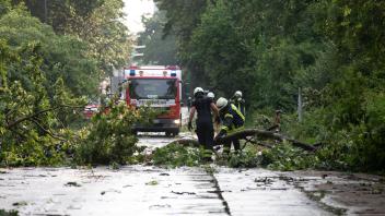 Einsatz der Kölner Feuerwehr nach dem Unwetter. Foto: Thomas Banneyer/dpa