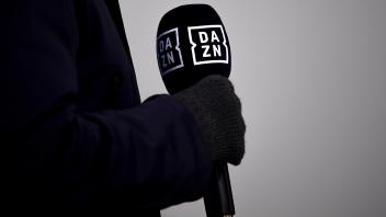 Bologna FC v Juventus FC - Serie A A microphone depicting logo of DAZN is seen prior to the Serie A football match betwe