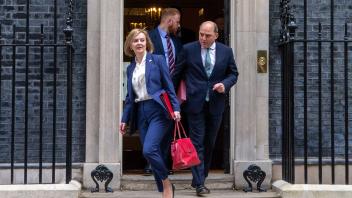 April 19, 2022, London, England, United Kingdom: Foreign Secretary LIZ TRUSS and Defence Secretary BEN WALLACE are seen