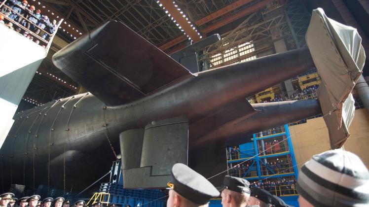SEVERODVINSK RUSSIA APRIL 23 2019 The Belgorod nuclear powered submarine Special Project 0985