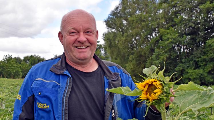 Die erste Blüte ist aufgegangen. Landwirt Frank Piehl hofft auf Regen und Sonne in den kommenden Tagen, dann strahlt alles in gelb, versichert er. 