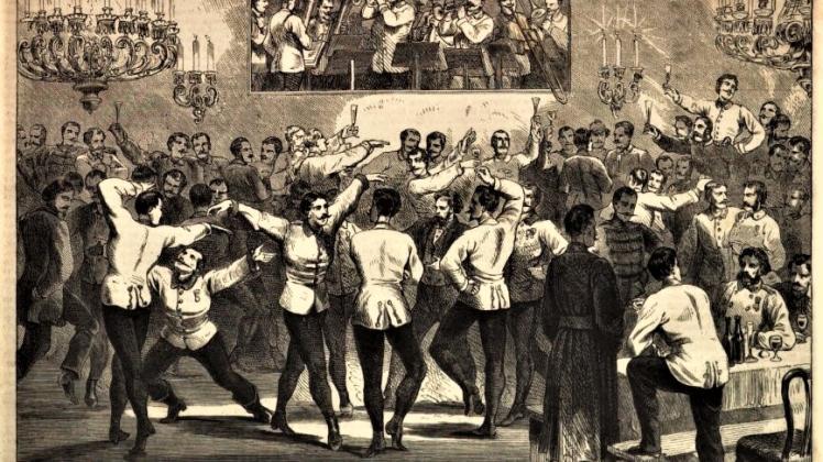 Österreichische Offiziere feierten 1864 in den Prunksälen des Hotels ein rauschendes Fest, über das die „Illustrirte Zeitung“ aus Leipzig in Wort und Bild berichtete.