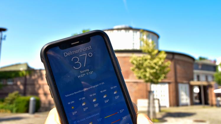 37 Grad Celsius zeigt die Wetter-App am Dienstagnachmittag an. Die Temperatur lag nah am Hitzerekord.