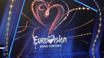 February 22, 2020, Kiev, Ukraine: The Eurovision Song Contest logo is seen on a screen during the 20