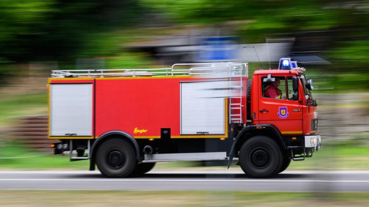 Eine Feuerwehr rast im Nationalpark Sächsische Schweiz zum Einsatzort. Foto: Robert Michael/dpa