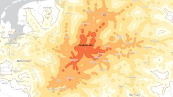 Wie weit kommt man in fünf Stunden mit der Bahn? Die interaktive Isochronen-Karte auf der Internetseite chronotrains-eu.vercel.app zeigt an, welche Ziele von einem bestimmten Ort aus erreichbar sind - hier am Beispiel von Osnabrück.