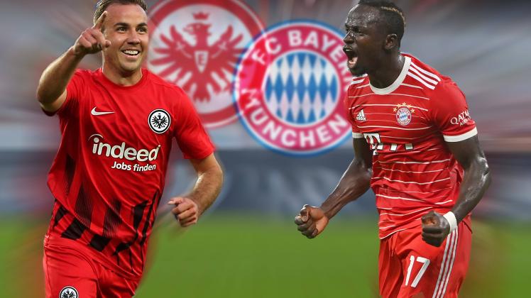 FOTOMONTAGE: Vorschau Bundesligasaison 2022/23. Eintracht Frankfurt-Bayern Muenchen am 5.8.2022. Mario GOETZE (Eintracht