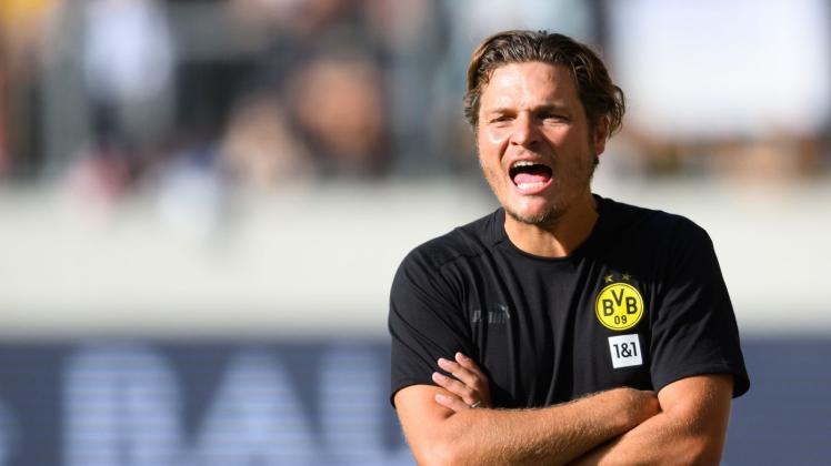 Kommt bei den Dortmunder Fans schon mal gut an: BVB-Trainer Edin Terzic. Foto: Robert Michael/dpa