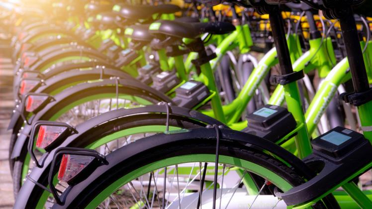 Bicycle sharing systems. Bicycle for rent business. Bicycle for city tour at bike parking station. Eco-friendly transpor