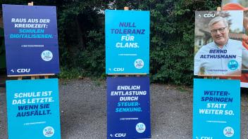 Mit diesen Wahlplakaten und ihrem Spitzenkandidaten Bernd Althusmann wirbt die CDU in Niedersachsen um Stimmen für die Landtagswahl am 9. Oktober.