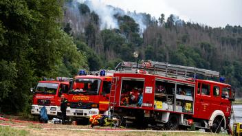 News Bilder des Tages 27.07.2022, Deutschland, Sachsen, Sächsische Schweiz: Blick auf die Rauchsäulen im Nationalpark Sä