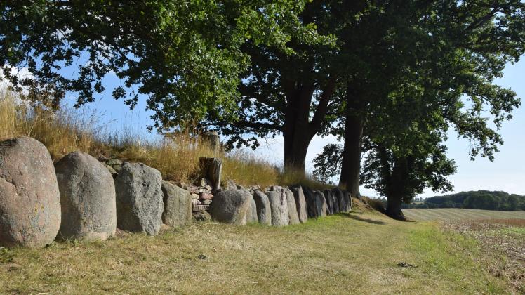 Rund 5500 Jahre alt ist das sogenannte Langbett bei Karlsminde, Gemeinde Waabs. Das jungsteinzeitliche Kulturgut gehört heute zu den 15 Orten entlang der Megalith-Route in Schleswig-Holstein.