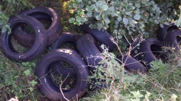 Durch Zufall entdeckt: Mehr als 20 Reifen wurden im Graben entsorgt.