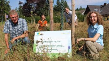 Das Projekt „Naturstadt“ wurde in Wallsbüll erfolgreich abgeschlossen. Projektmanagerin Sonja Mohr-Stockinger (rechts) ließ sich von Leif Sönnichsen, Hilke Wagner und Arno Asmus die vielfältigen Naturschutzprojekte zeigen.
