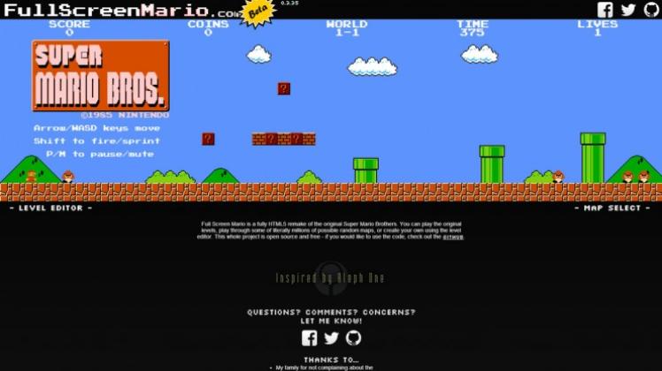 Super Mario Bros. als HTML5-Remake auf fullscreenmario.com. 