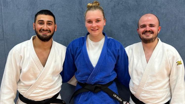 Judo-SC Itzehoe: Die drei Dan-Träger (v.l.): Mikael Galstyan, Lilli Wojta, Tom Basan 