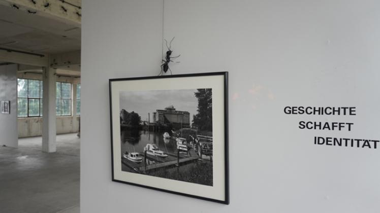 Im Magazin hängt die Ausstellung mit Schwarz-Weiß-Fotos.