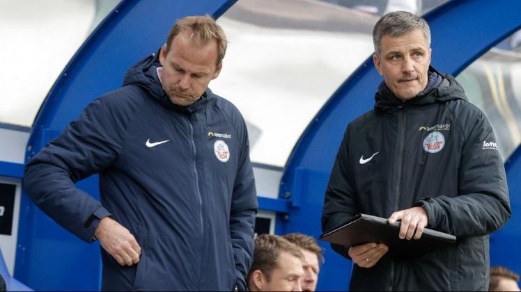 Sportvorstand Martin Pieckenhagen (links) und Trainer Jens Härtel arbeiten seit Januar 2019 gemeinsam für den FC Hansa Rostock. Der Verein setzt auf Kontinuität, auch und gerade in schwierigen Zeiten.