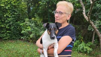 Ist glücklich bei seiner neuen Familie in Bayern: Fox Terrier Toto kuschelt mit Frauchen Ursula Rehekampff.