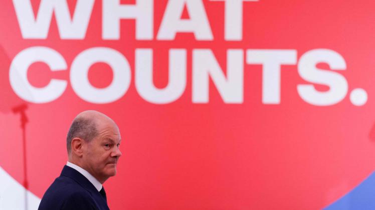 German Chancellor Olaf Scholz is seen ahead of the Global Fund Seventh Replenishment Conference in New York on September 21, 2022. (Photo by Ludovic MARIN / AFP)